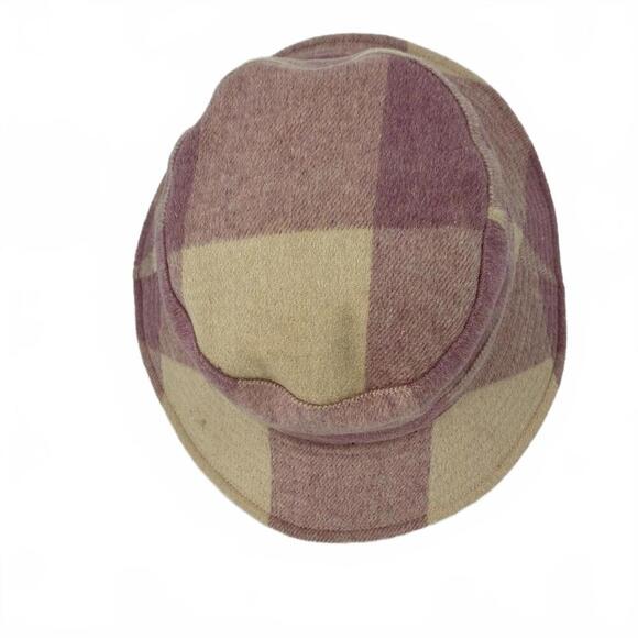 Anthropologie Wool Blend Mauve Pink Cream Plaid Pattern Bucket Hat 0/S - Picture 3 of 7
